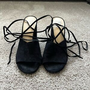 Gianni Bini Black Suede Lace-Up Open-Toe Mules